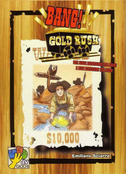 Bang: Gold Rush game cover featuring a prospector by a stream and a 10,000 reward sign.