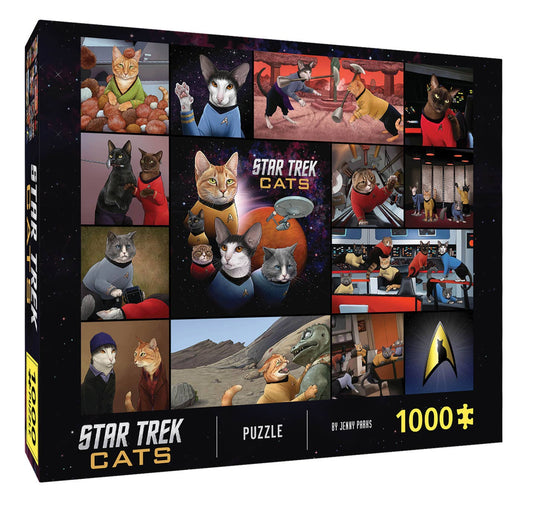 Star Trek Cats 1000-piece puzzle featuring cats as iconic Star Trek characters in themed scenes.
