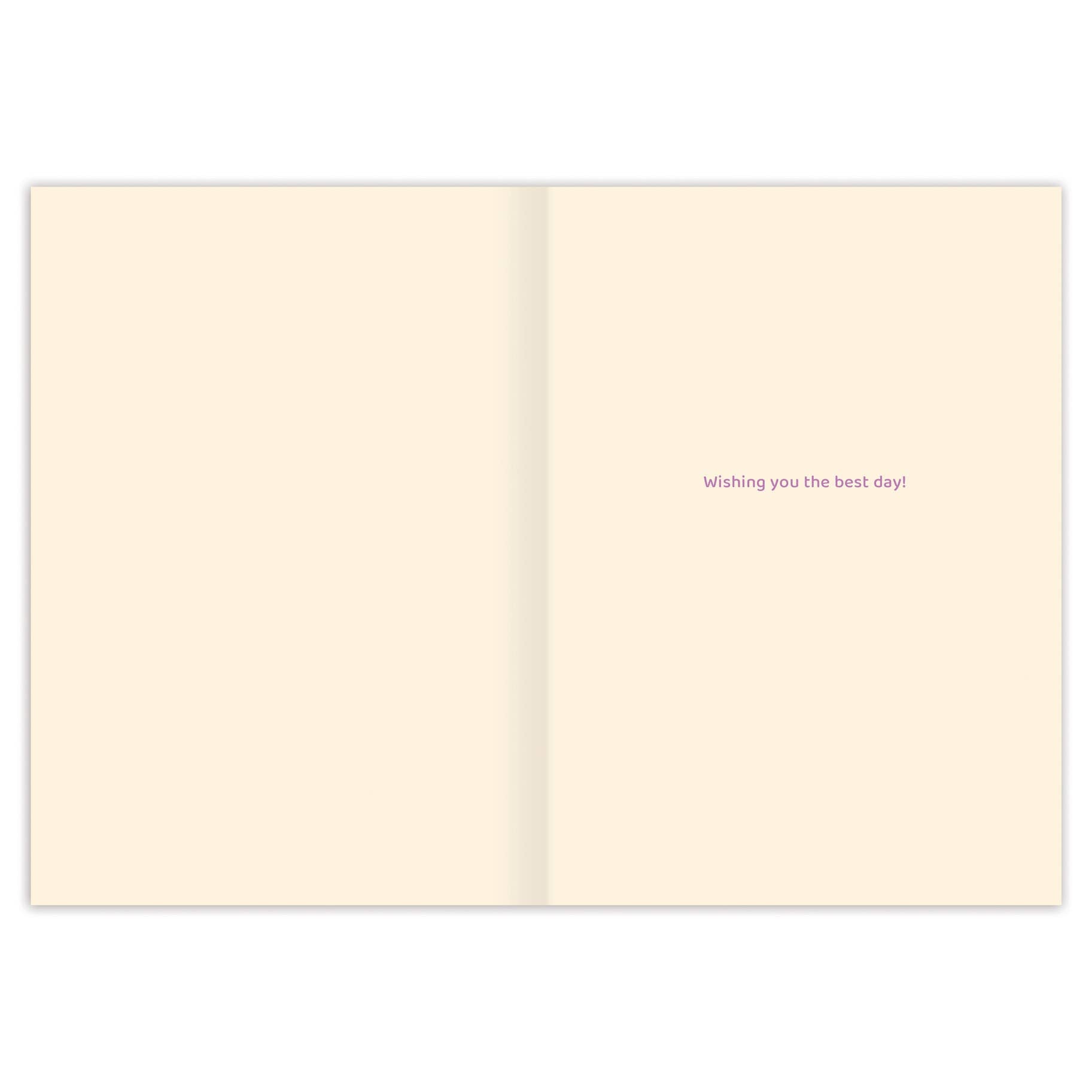 Fungi Happy Birthday Card by Misha Zadeh with colorful mushrooms and pink best day text inside.