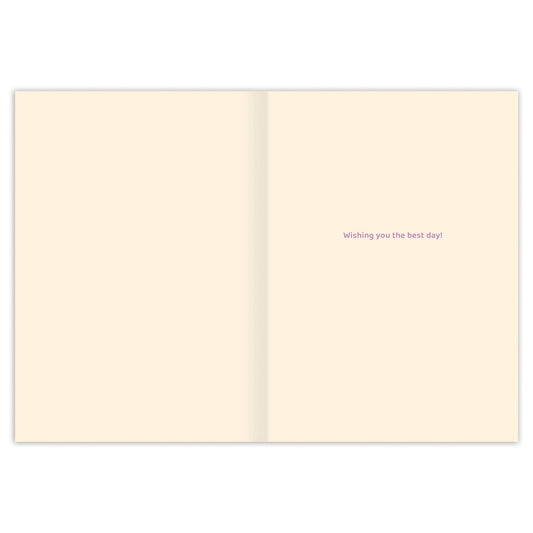 Fungi Happy Birthday Card by Misha Zadeh with colorful mushrooms and pink best day text inside.