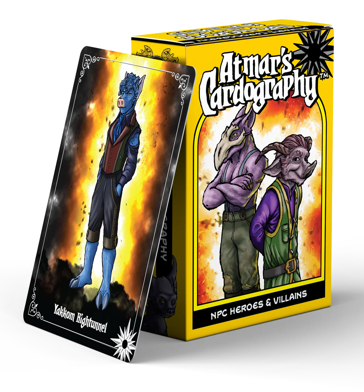 Cardography: NPCs Heroes & Villains fantasy card game featuring anthropomorphic hero characters in colorful outfits.