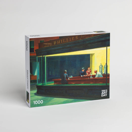 Edward Hopper Nighthawks 1000-piece jigsaw puzzle featuring the iconic diner scene painting.