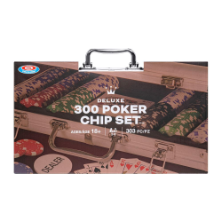 ALEX IDEAL Deluxe set with 300 11.5g poker chips, aluminum case, playing cards, and dealer button.