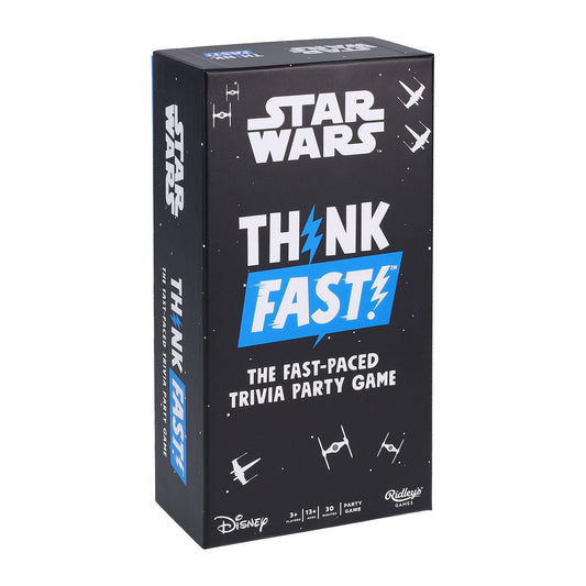 Star Wars Think Fast trivia board game by Ridley’s Games, featuring TIE fighters and X-wings.