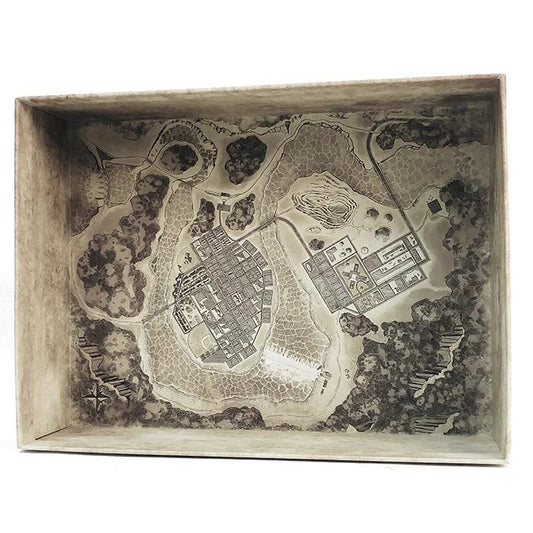 Mantis Falls game box with fantasy map design on the interior.