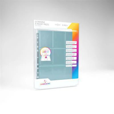 Gamegenic Toploading 9 Pocket Pages, pack of 10 clear sheets with colorful label inside packaging.