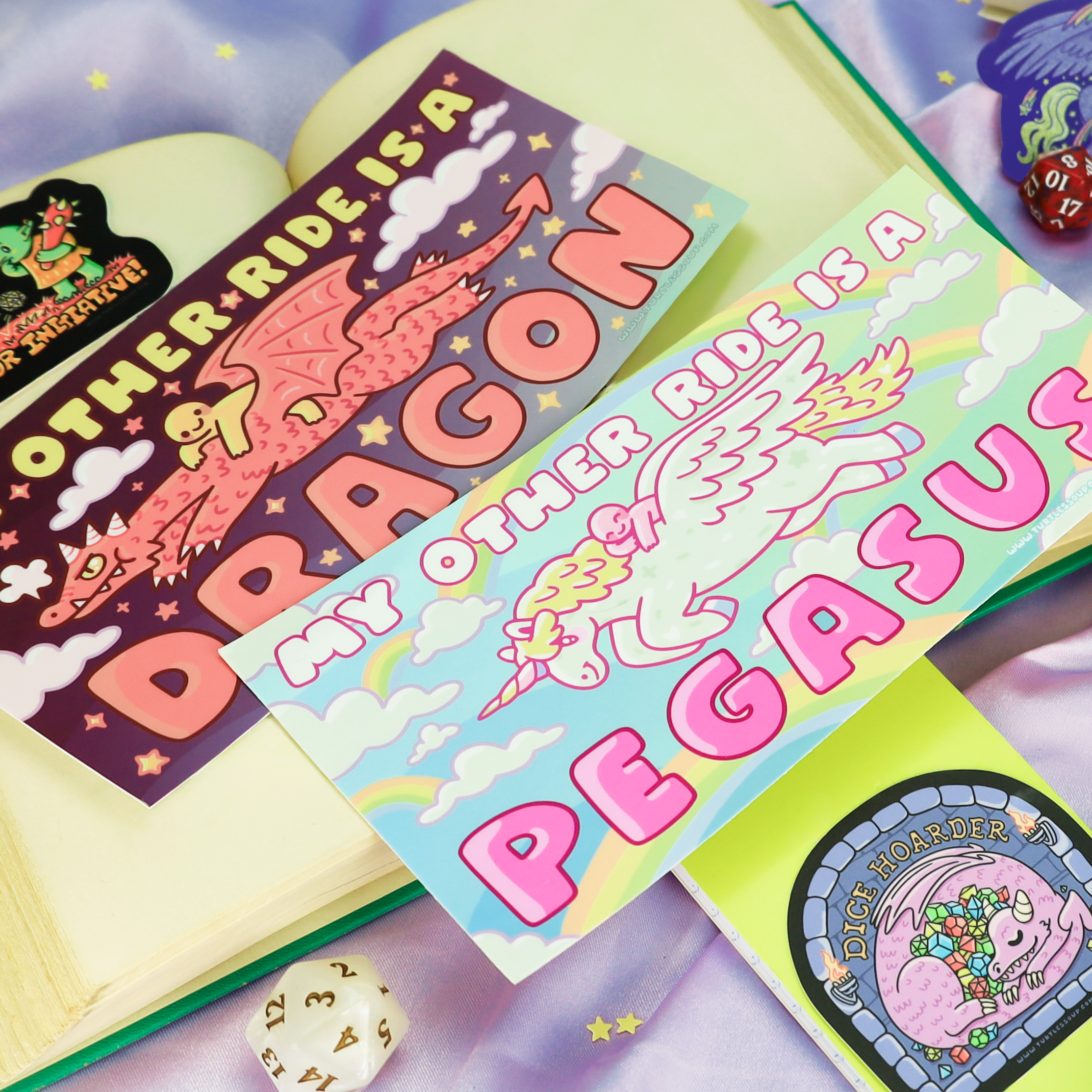 Glittery unicorn stickers with fantasy designs on waterproof vinyl.