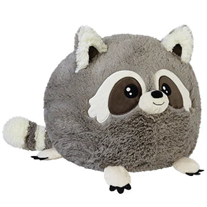 15 Raccoon II Squishable plush toy, round with big eyes, small ears, and a fluffy tail on a white background.