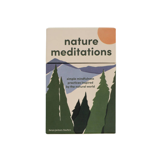 Nature Meditations Deck with illustrations of mountains, trees, and sun for meditation practices.