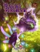Faerie Bestiary 5E cover featuring a purple-winged fairy casting magic among fey creatures and butterflies.