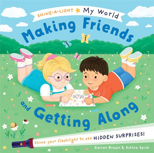 Children using Making Friends and Getting Along, drawing with crayons outdoors.