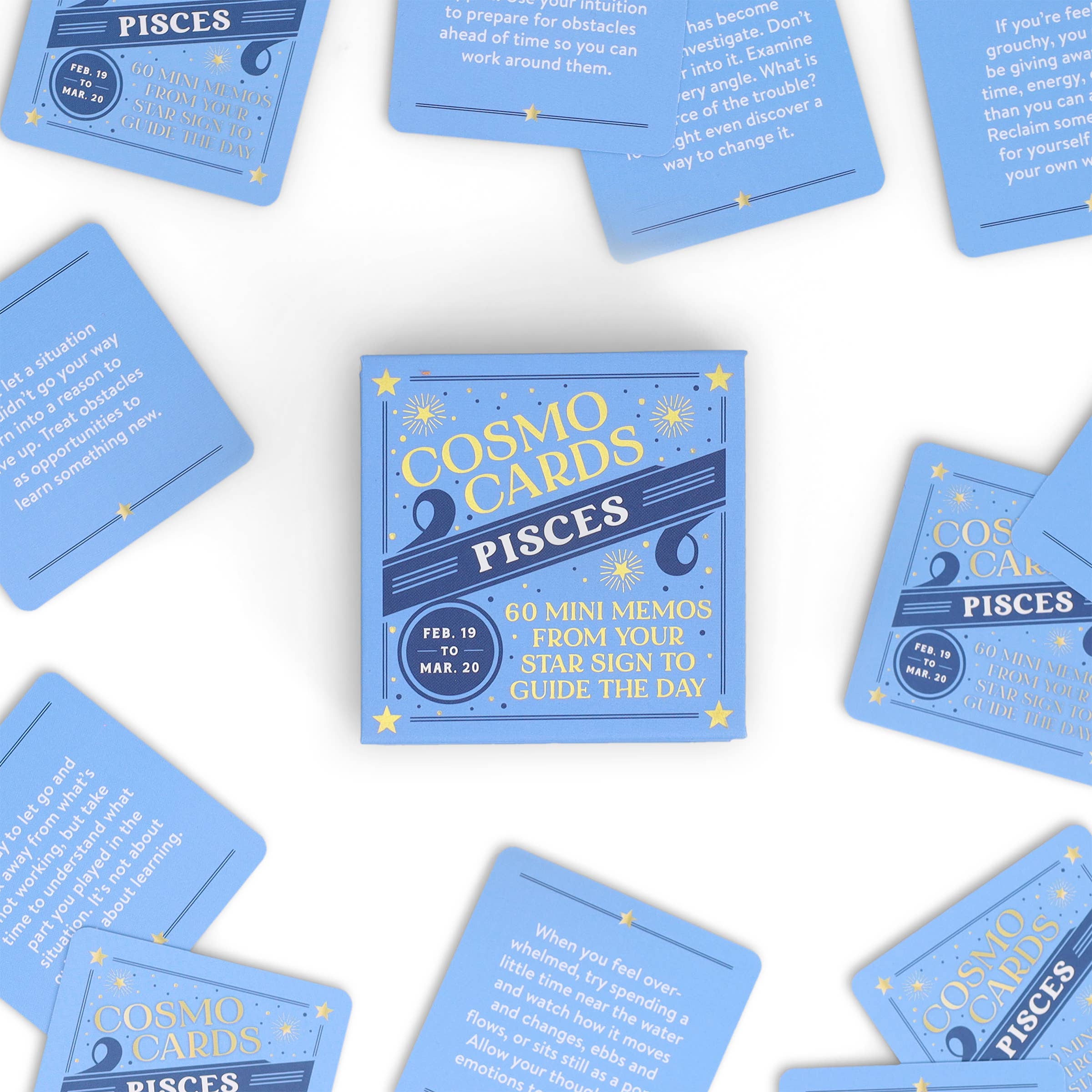 Cosmo Cards blue Pisces oracle deck with daily affirmations and astrological guidance.