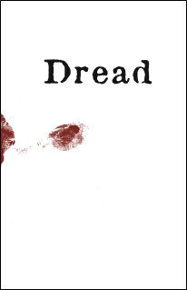 Dread horror roleplaying game with white cover, black Dread text, and a red smudge.