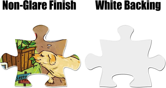 Two pieces from the Dog Park Leisure Time 1000 Piece Puzzle: one with artwork, one showing the plain white backing.