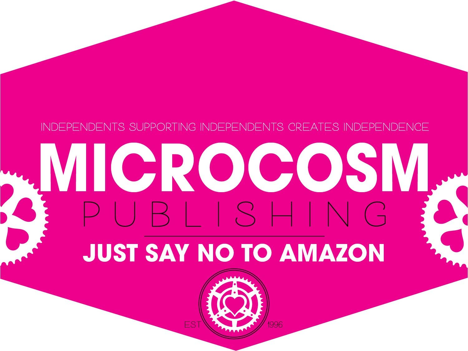 Gold Lyre Tarot: Just Say No to Amazon, bright pink background with gear and tarot design elements.