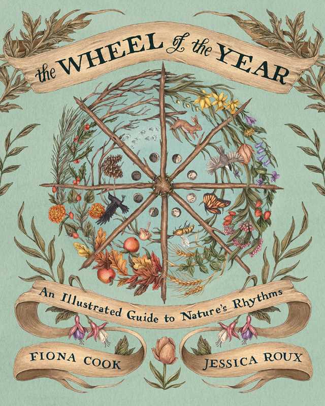 Wheel of the Year book cover showing seasonal cycles, plants, and animals related to nature-based holidays.