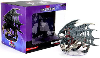 D&D: Boneyard Adult Green Dracolich Premium Set next to its purple display box.