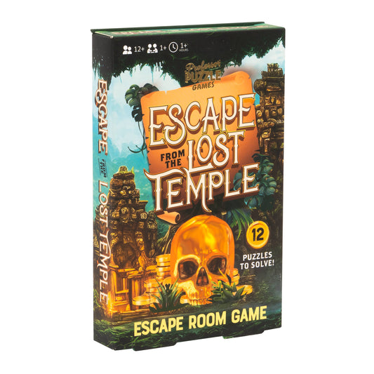 Escape from the Lost Temple game box with golden skull and ancient ruins design.