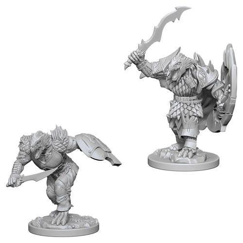 D&D NMU Dragonborn Male Fighter W4 set with 2 unpainted miniatures, each holding a sword and shield.