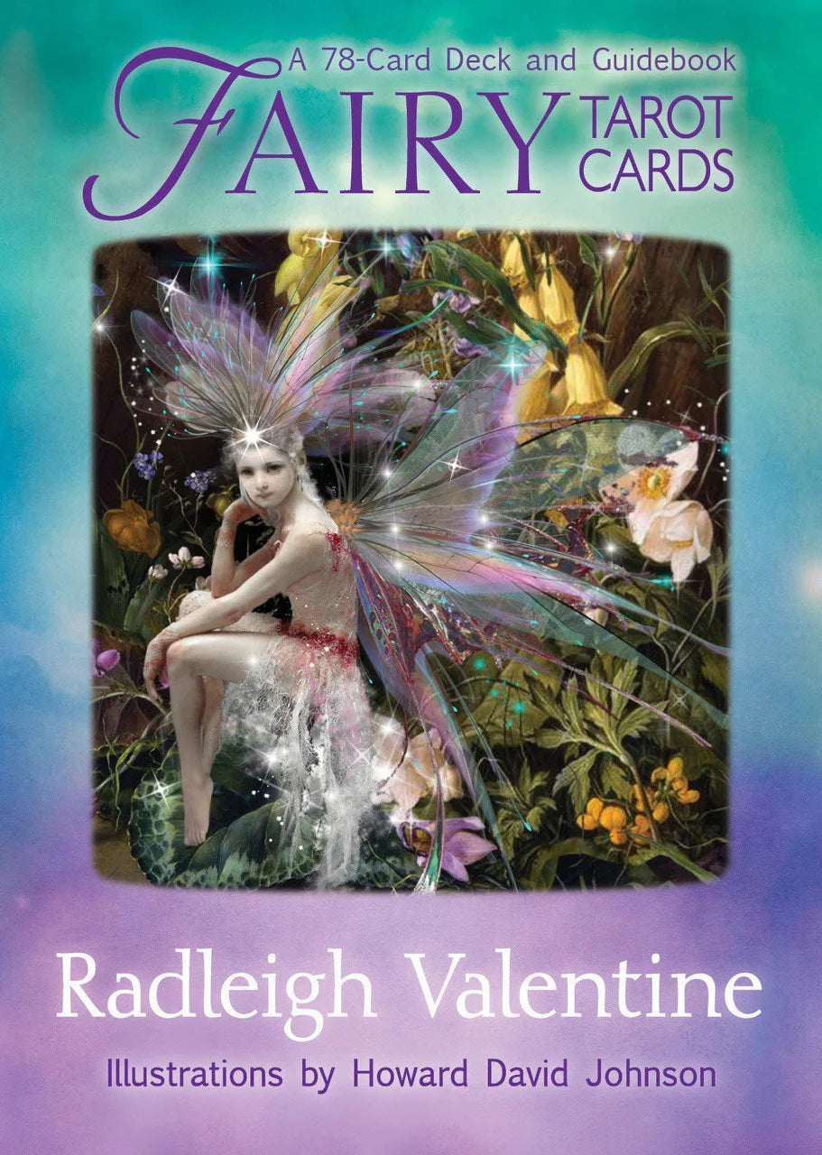 Fairy Tarot Cards deck featuring a winged fairy among flowers on the cover.