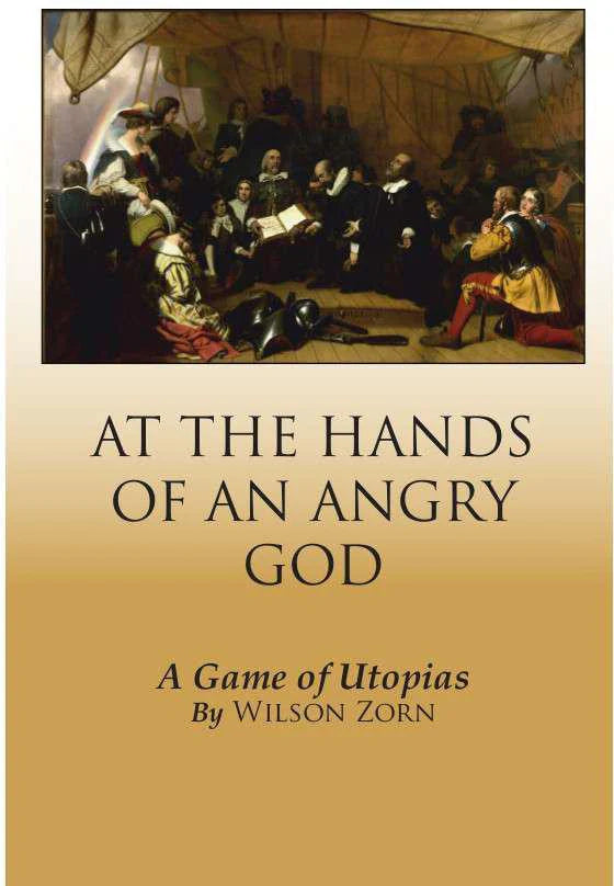 At the Hands of an Angry God: a Game of Utopias game title with historical painting above.