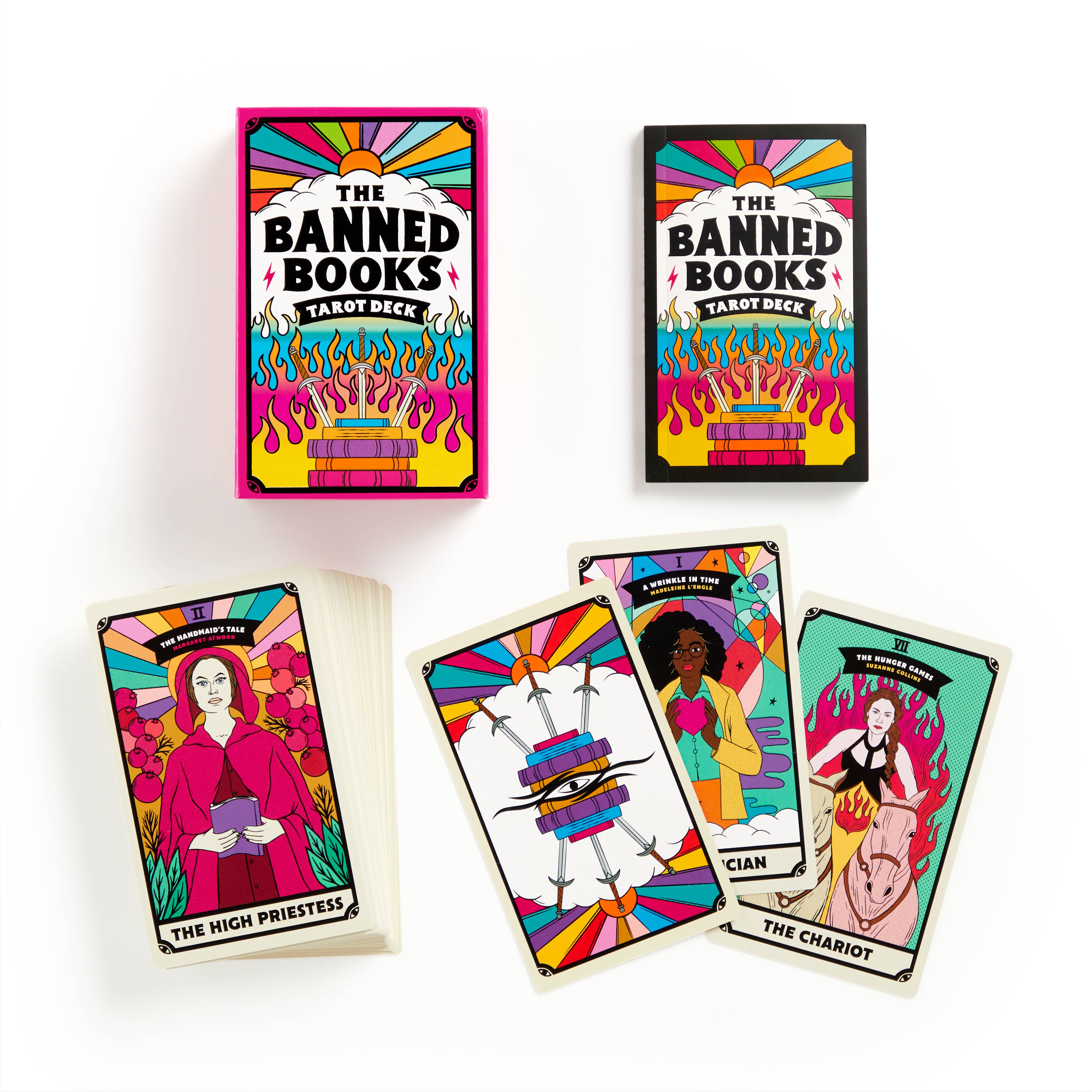 Banned Books Tarot Card Set featuring illustrated tarot cards themed around banned books.