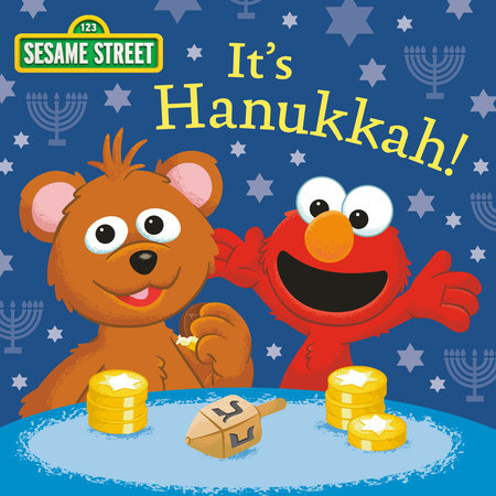 Its Hanukkah (Sesame Street) book featuring Elmo, a bear, gelt, dreidel, and menorahs.