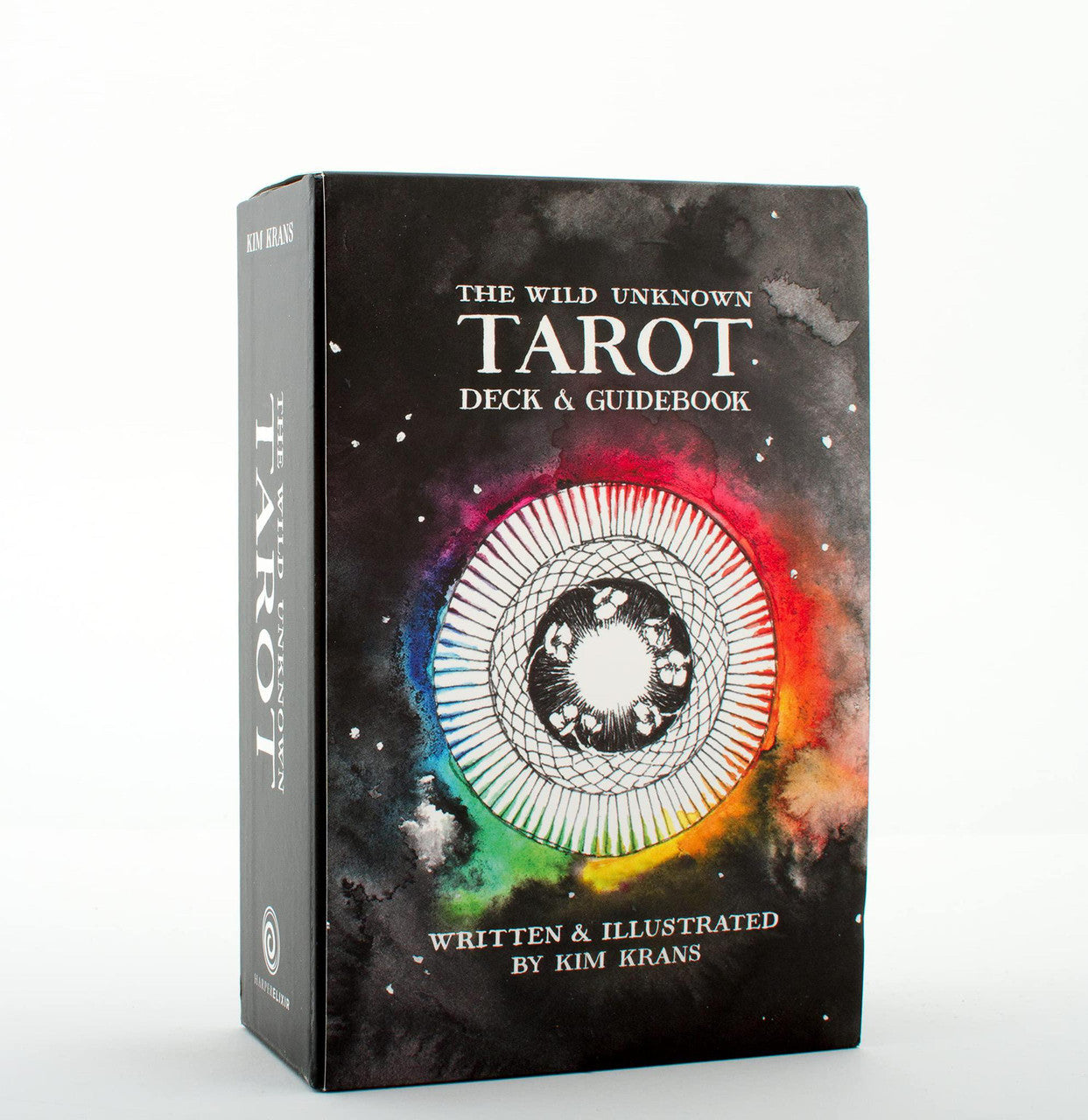 The Wild Unknown Tarot Deck and Guidebook in a black boxset with a circular design on the front.