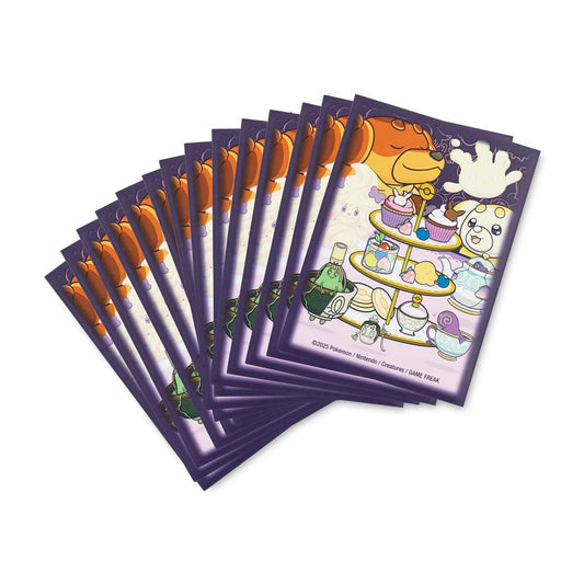 Teatime Delights Card Sleeves, 65 count, with Pokémon having tea and desserts on a purple background.