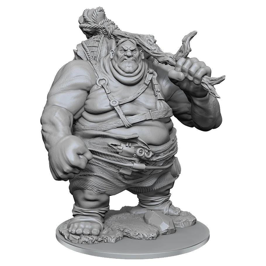 D&D: NMU Hill Giant W17 miniature with club and rugged clothes, posed on a detailed base.