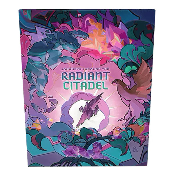Dungeons and Dragons 5e Journey Through the Radiant Citadel alternate cover featuring dragon, bird, and crystals.