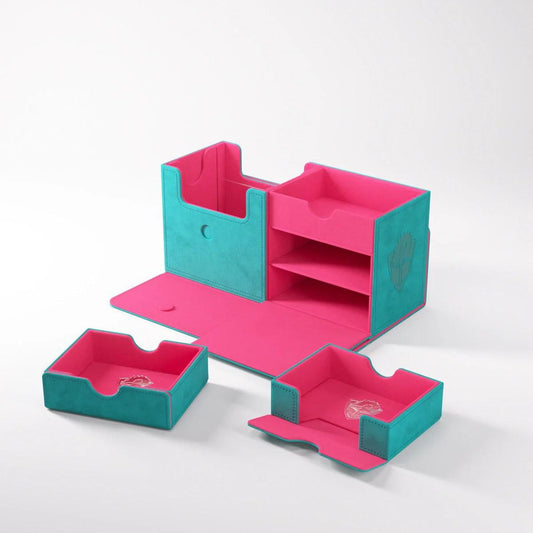 Tolarian Academic 133+ XL Deckbox in teal and pink with removable drawers and shelves.