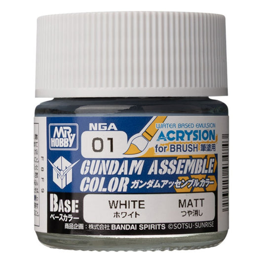 Gundam Assemble Color Base Matte-White (No. 01) paint bottle for miniature painting.