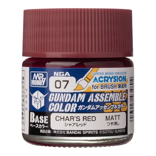 Mr. Hobby Acrysion Gundam Assemble Color Base Matte Chars Red water-based emulsion paint jar.