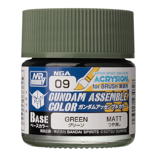 Gundam Assemble Color jar, Base Matte-Green variant, for brush use on Gunpla kits.