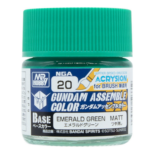 Gundam Assemble Color Base Matte-Emerald Green paint jar with teal cap and Japanese text on the label.