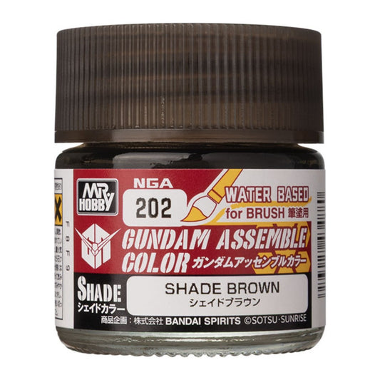 Gundam Assemble Color Shade-Brown water-based paint for brush use, suitable for miniatures and panel lining.