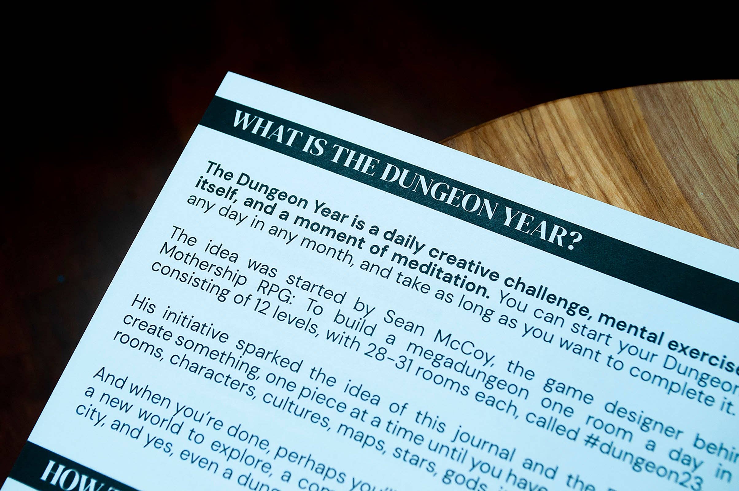 Dungeon Year Design Journal for solo RPG play and megadungeon challenges shown in close-up.