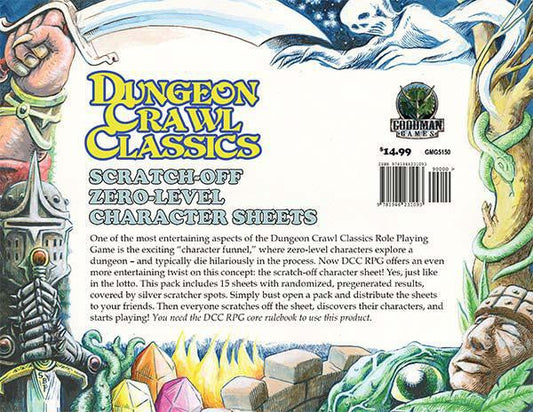 Dungeon Crawl Classics Scratch-Off Zero Level Character Sheets box.