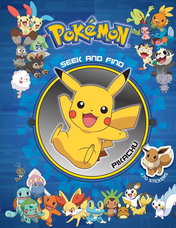 Pokémon Seek and Find: Pikachu book cover featuring Pikachu and other Pokémon on a blue background.