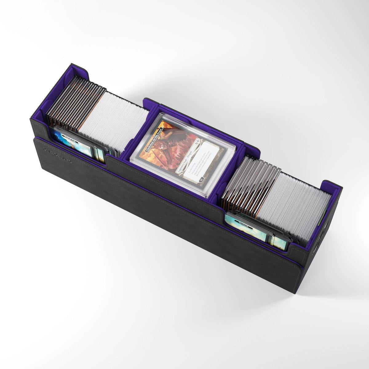 Tolarian Academic 266+ XL Deckbox in black and purple for sleeved trading card storage.