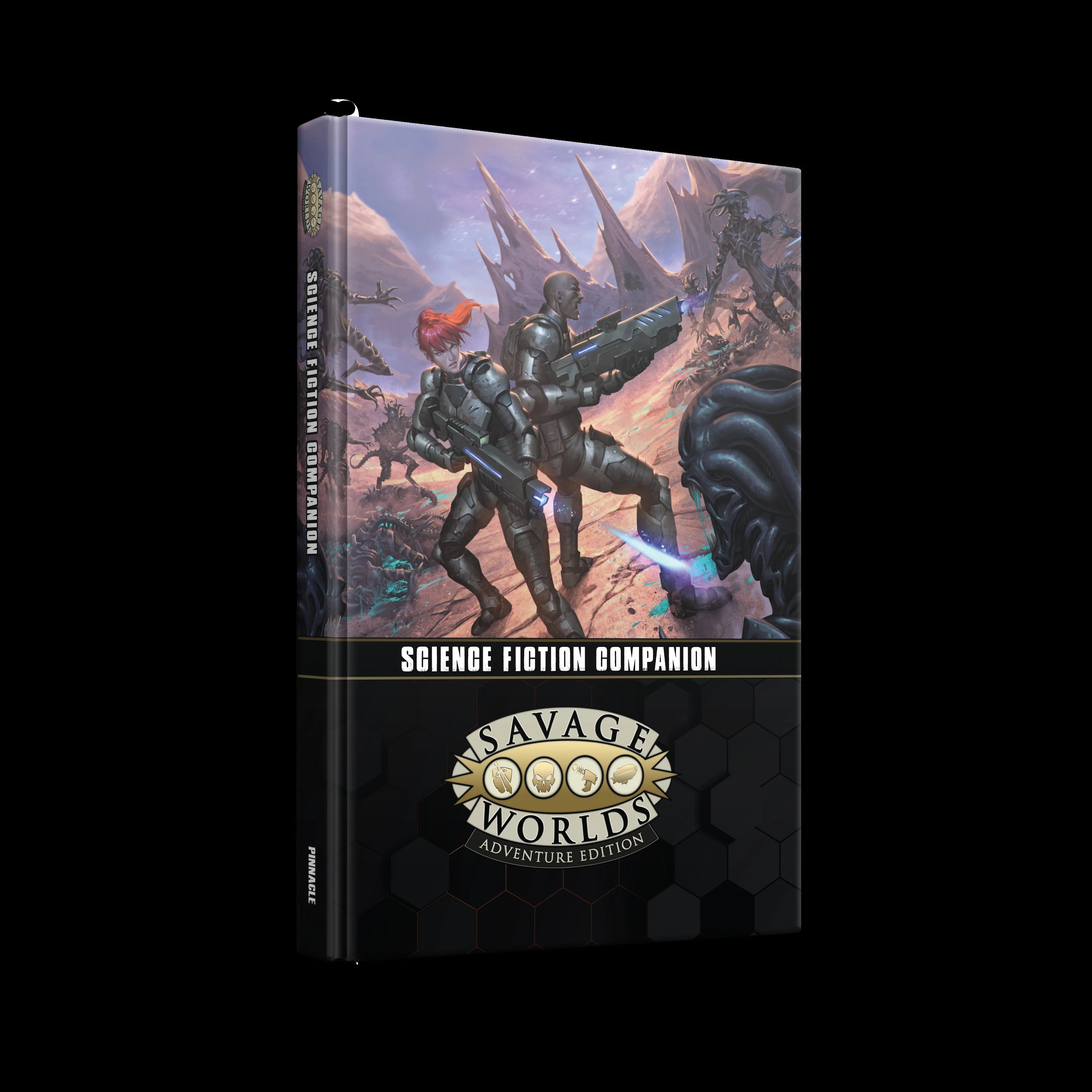 Savage Worlds Adventure Edition: Science Fiction Companion book cover with power-armored heroes and aliens.