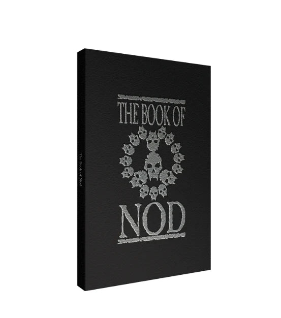 Vampire The Masquerade 5th Edition Book of Nod, black cover with silver skull wreath.