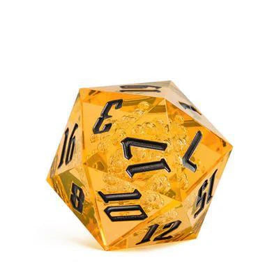 55mm Titan D20 Sharp Edge die with orange bubbles on white background.