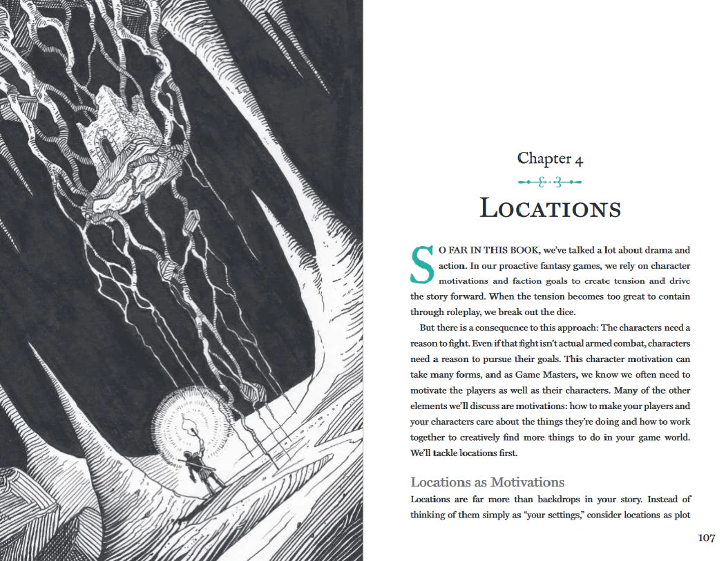 D&D 5E Book of Proactive Roleplaying, page 107: torchbearer confronts dragon, theme of proactive gameplay.