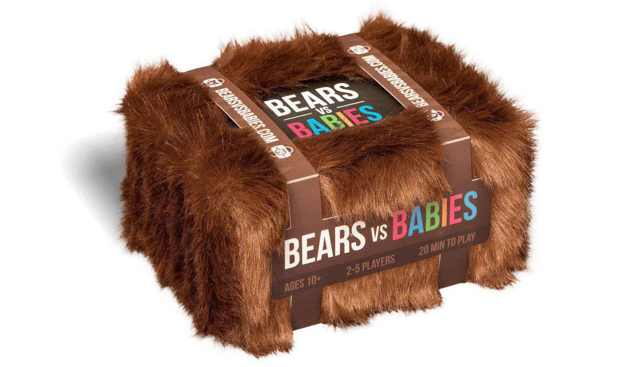 Bears Vs Babies card game box, furry brown, for ages 10+, for 2-5 players.