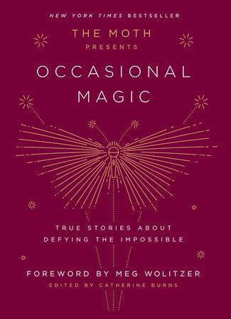 The Moth Presents: Occasional Magic book cover with gold moth and starburst design on maroon background.