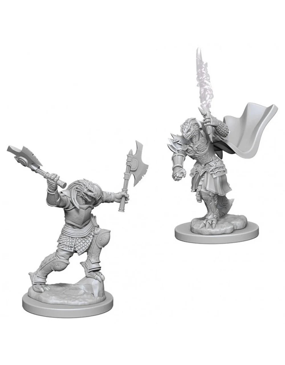Two unpainted D&D NMU Dragonborn Female Fighter W4 miniatures.