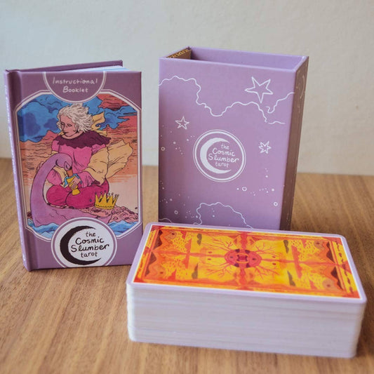 The Cosmic Slumber Tarot Deck with guidebook and box.