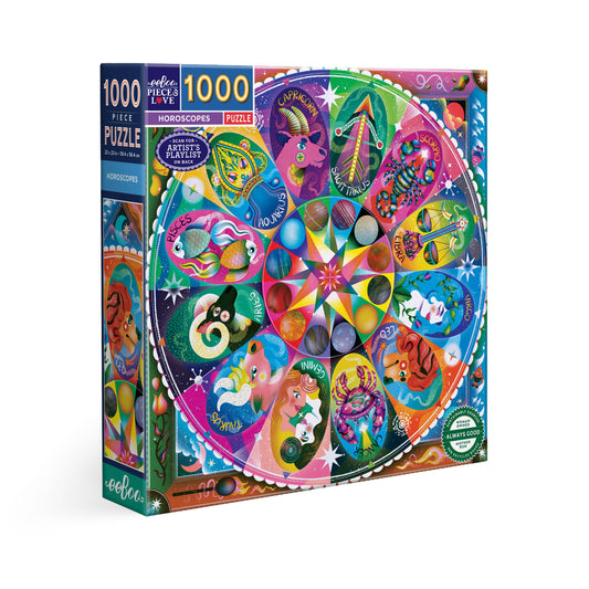 Horoscope 1000 Piece Puzzle box featuring zodiac signs in a mandala design.